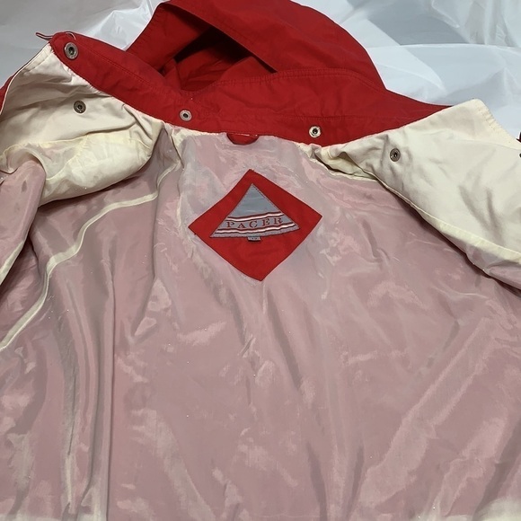VINTAGE Women’s Pacer Red Detachable Hood Snap Down Jacket white collar Size 12 - Picture 4 of 6